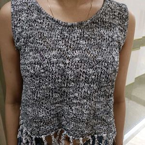 Grey Crop Top With Crochet Finishing