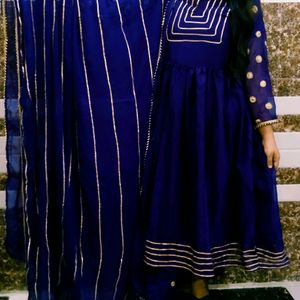 Dhank Work Purple Frock Suit With Dupatta