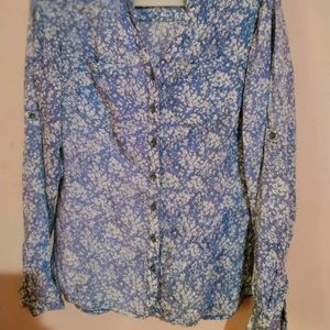 DNMX JEANS white And Blue Full Sleeve Shirt For Women.Size Small