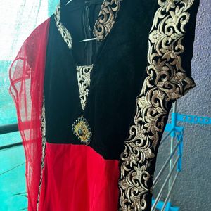 Black And Pink Kurti 3pc Set Embroidered