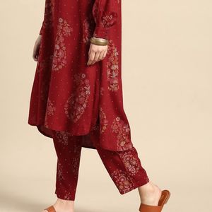 High-Low Red Oversized Kurta Set For Traditional