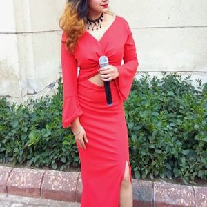 Red party slit dress