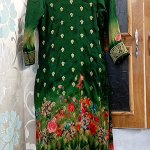 Green Banarasi Suit With Plazo And Dupatta