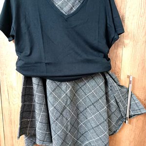 Woolen Skirt And rayon Tshirt Set