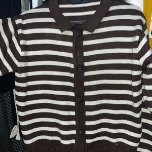 Brown And White Strip Sweater