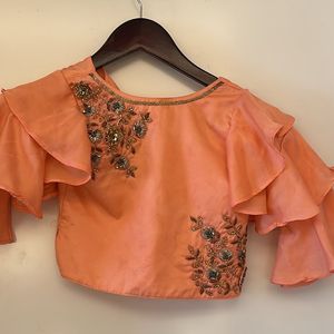 peach and grey lehenga set crop top skirt