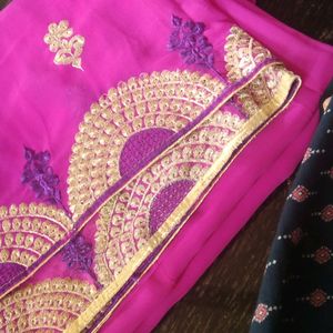 💕Amma Beautiful Embroidery Dark Pink 😍💖Saree