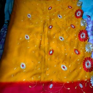 Red And Yellow Mix Saree