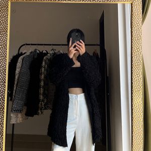 Faux Fur Teddy Black Long Cardigan