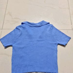 Sky Coloured Ribbed Top