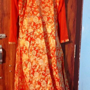 Orange Jacket Frock Suit For Girls