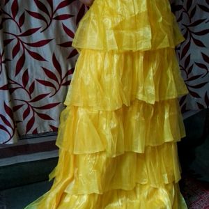 Yellow Ruffle Lehnga Choli With Dupatta