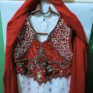 Red Frocksuit With Net Dupatta