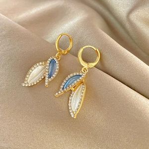 Blue and White Leaf Studded Bali Style earrings