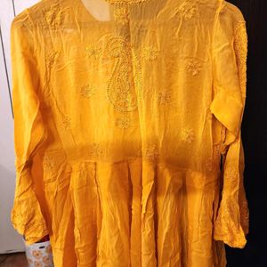 Saffron Chikankari Peplum Top