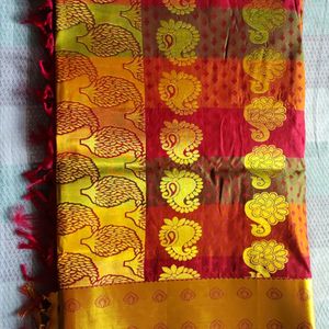 Wedding Cotton Silk Saree With Stitched Blouse