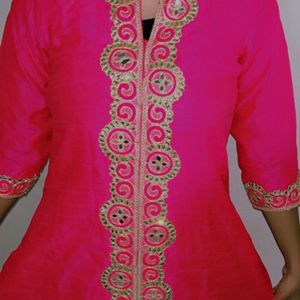 Rose Pink Kurta With Lace Details 💗