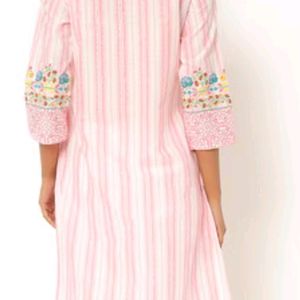 Striped Kurta With Floral Print Yoke