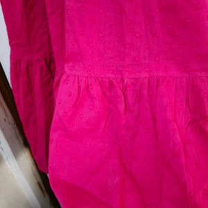 Cotton Deep Pink Ankle Length Sleeveless Kurta