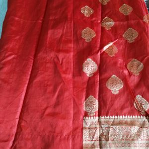 Red With Gold Zari Printed Saree (Women)