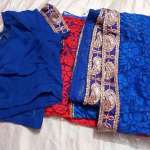 Designer Blue Red Saree (Women)