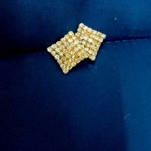 White Stones With Gold Plated Square Studs