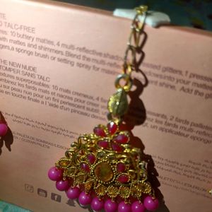 Pink Earrings With Mangtika