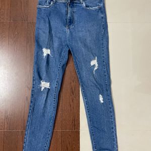 Dark Blue Rugged High Waisted Jeans