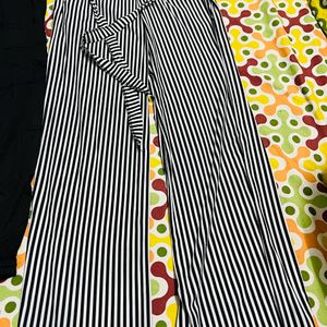 Combo Of Stripped Plazo & Black Trouser