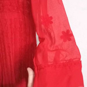 Red Chikankari Georgette Anarkali Kurta With Inner