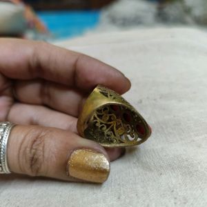 Pure Brass Antique Ring With Original Coral Stones