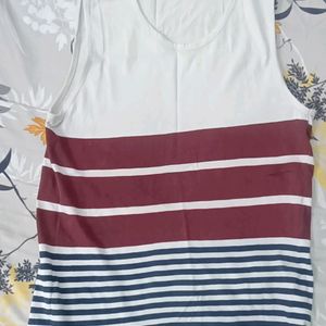 Here&Now White Striped Sleeveless Tank T-shirt