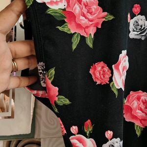 Black Floral Print Long T Shirt