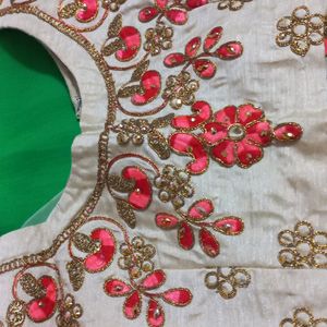 Green Saree With Fully Stitched Designer Blouse