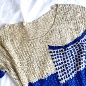 Pinterest Sequence Blue & Cream Pullover Top