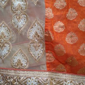 Golden & Orange Saree With bluose