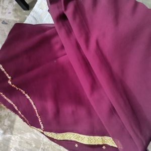 Organza Maroon Saree With Self Embroidery 🪡