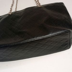 Black Chain Leather Tote Bag.