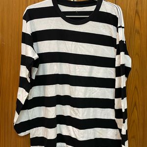 Oversized Black N White Stripped Full Sleeve Top