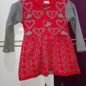 1-2 Yr Grey&Red Colour Woolen Frockset.