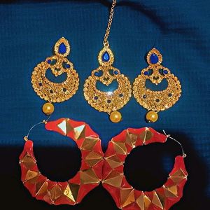 Combo Of Two Earnings With Tikka Golden Jewellery