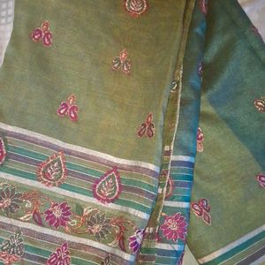 Olive Green Purple Embroiderey Saree