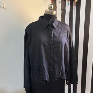 LOV cut Work Embroidery Black Shirt