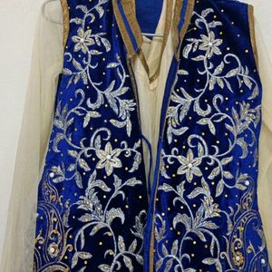 Blue Full Anarkali Dress With Dupatta & Pent