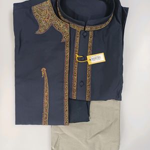 Jacket Kurta Chudidar Set (Navy Blue)