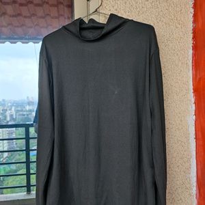 Turtle Neck Plain Black Tee Full Sleeves