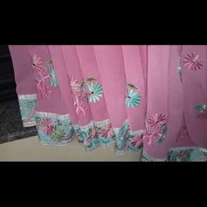 Pink Saree With Stiched Blowse