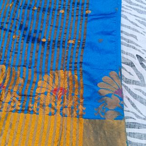 blue colour gold design saree