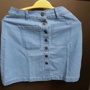 Denim Light Blue Solid Skirt