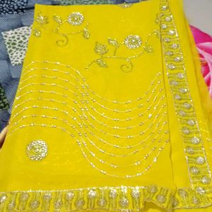 Yellow Mirror Work Saree